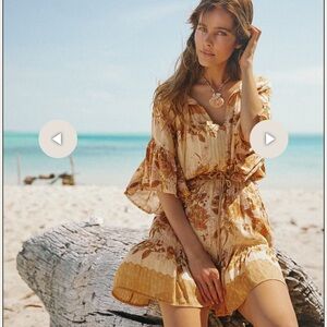 SPELL & THE GYPSY COLLECTIVE Coco Lei Flutter Sleeve Mini Play Dress Caramel XS